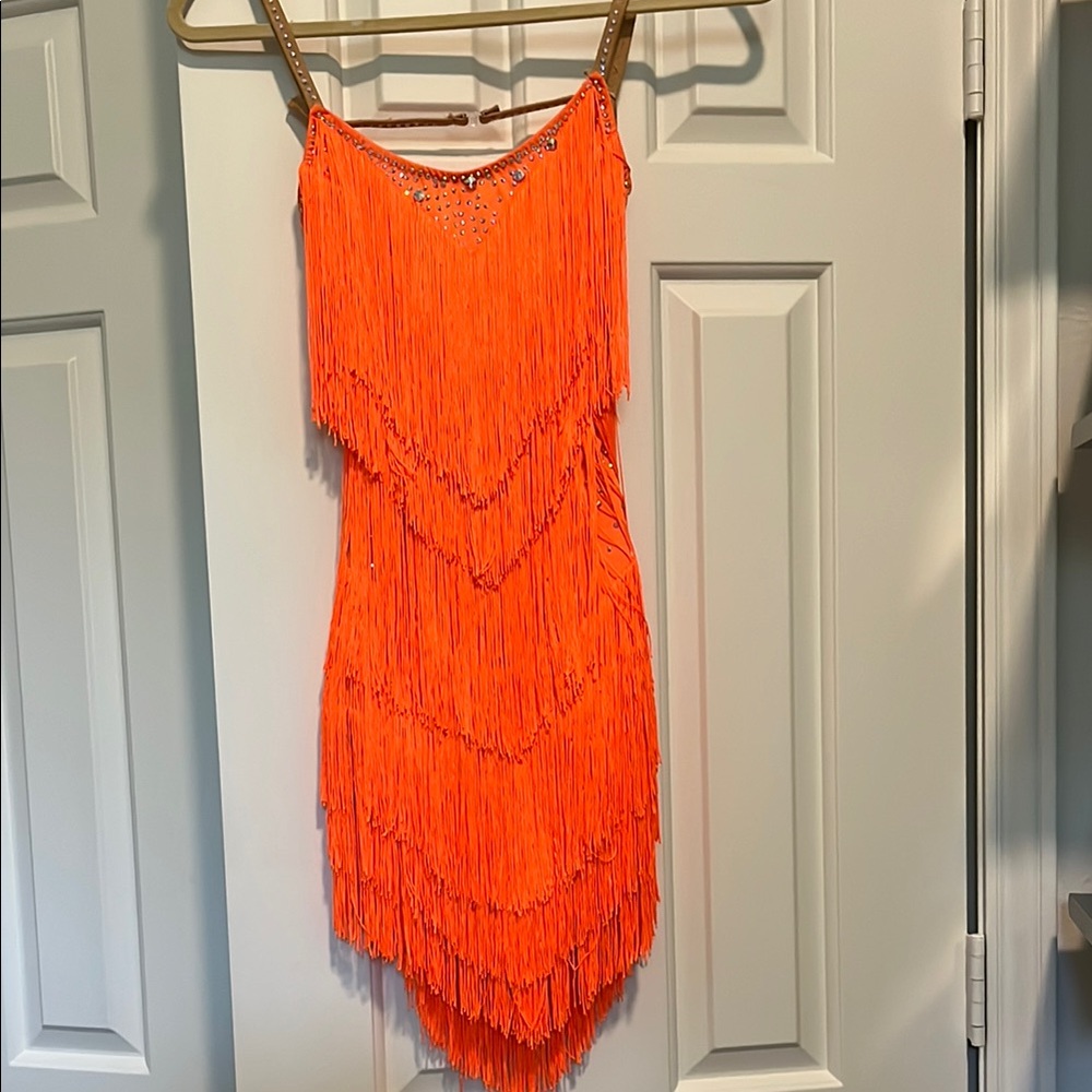 Vibrant Orange Backless Fringe Dress
